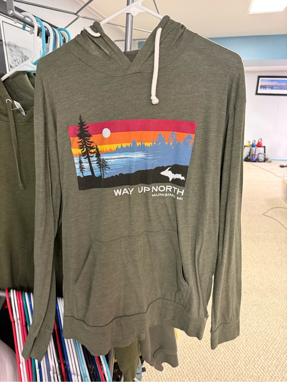 Blue 84 Olive Green Crewneck Hoodie with Scenic Chest Print